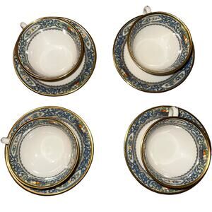 Lenox Autumn collection Blue and Gold fall  tea cup and saucer set 4 dinnerware